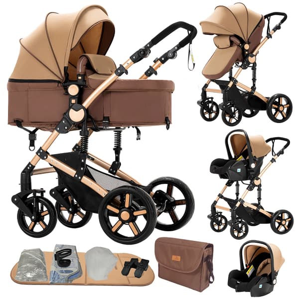 Barnevogn, Sammenklappelig, Bilstols Kompatibel,B588-Khaki