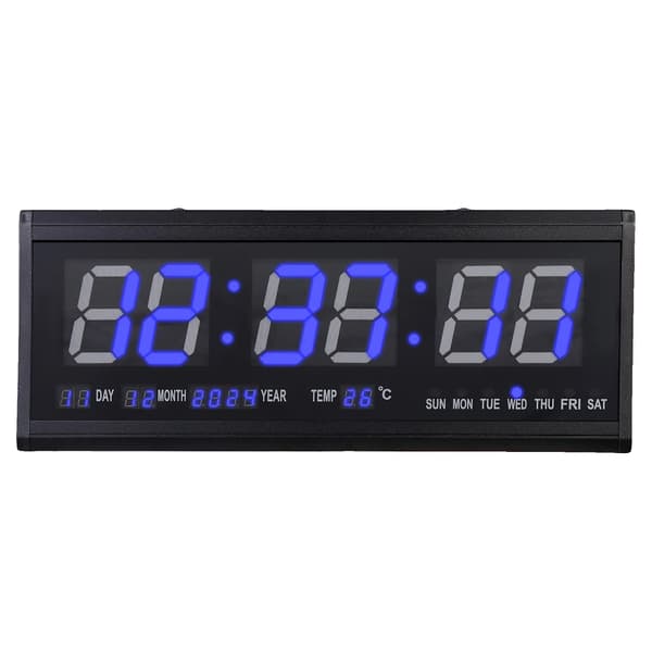 Digital vægur, stort LED-display, multifunktionelle funktioner,sort
