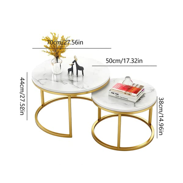 Kaffebord, Rund Design, Modern Stil,Guldram-Vit marmor