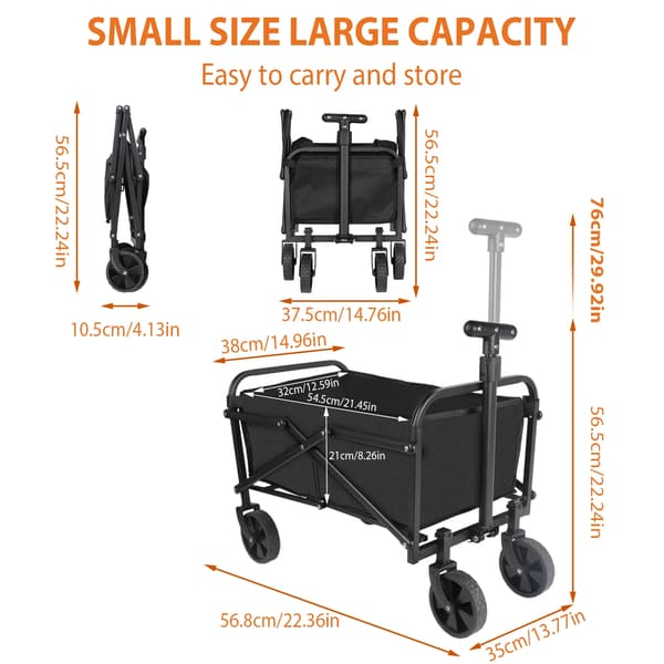 Campingvogn, All-Terrain Hjul, Nem Sammenklappelig Design,Sort
