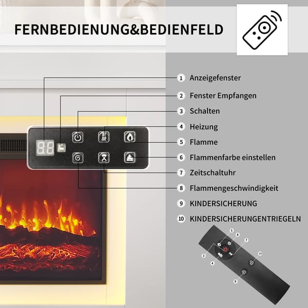 Elektrisk Eldstad, Fjärrkontroll, Dimmbar Ljusstyrka,Elektrisk eldstad + Skåp