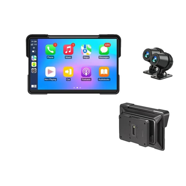 Motorcykelradio, 7-tums skärm, stöder CarPlay och Android Auto,7"Carplay-DVR, Ingen-a