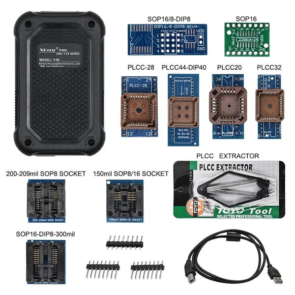 XGecu T48 Programmer, stöder 34000+ ICs, justerbara VCC/VPP-spänningar,T48 10 Adaptrar