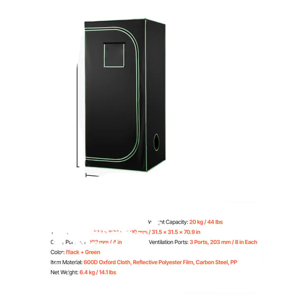 Indendørs Væksttelt, Høj Reflekterende Materiale, Robust Ventilationssystem,80x80x180cm