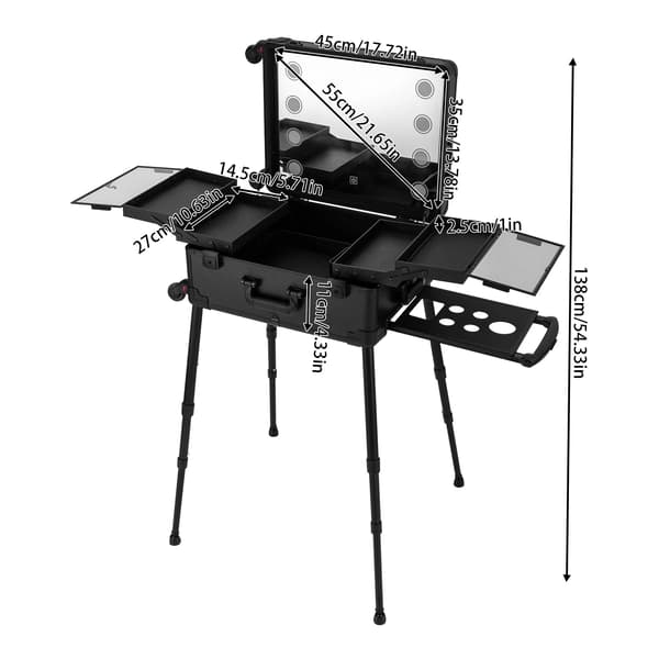 Makeup Organizer, Bärbar Design, Integrerade LED-lampor,svart
