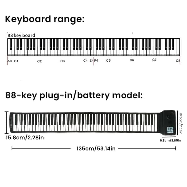 Elektronisk Klaver, 88 Taster, Bærbar og Sammenklappelig Design,Sort Hvid