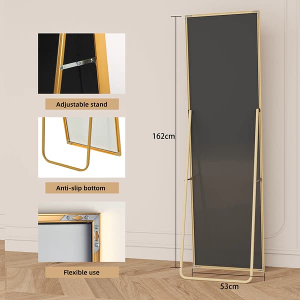 Helkroppsspegel, stöttåligt glas,162x53cm, Guld