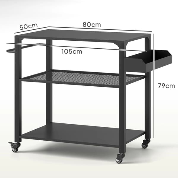 Grillvogn, 3-lags hylder, holdbar konstruktion,sort