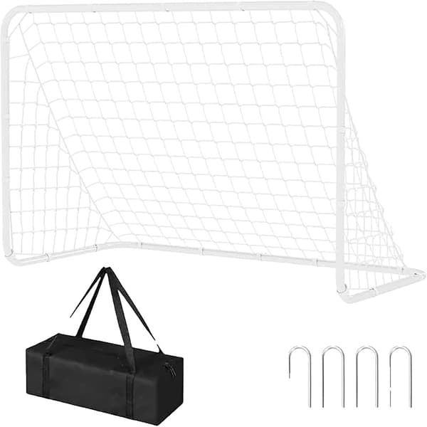 Fodboldmål, 6ft x 3ft x 4ft Dimensioner, Kraftig stålramme, Holdbart PE-net, Bærbart design, Værktøjsfri samling