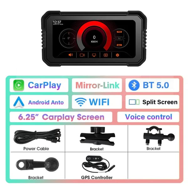 Motorcykel Navigationsradio, Trådløs CarPlay, Bluetooth-forbindelse,med controller, Ingen-a
