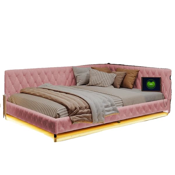 Soffa, L-formad, Inbyggd USB-laddning,Ros