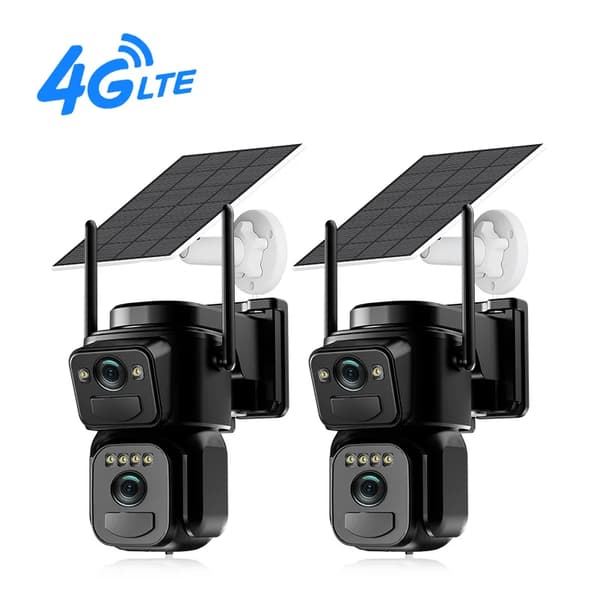 Säkerhetskamera, solenergi, dubbel lins,EU4G 2PCS