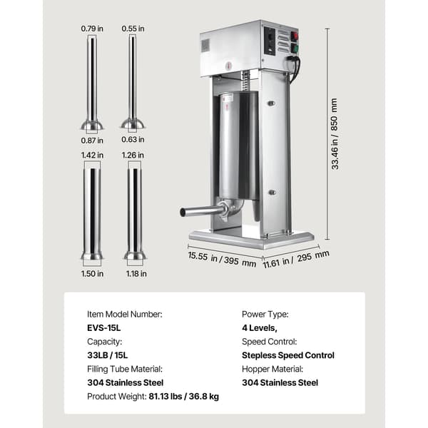 Elektrisk Korvstoppar, Justerbar Hastighetskontroll, Rostfritt Stål Design,15L