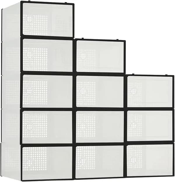 Skoopbevaringskasser, Stabelbart Design, Gennemsigtigt Materiale,sort