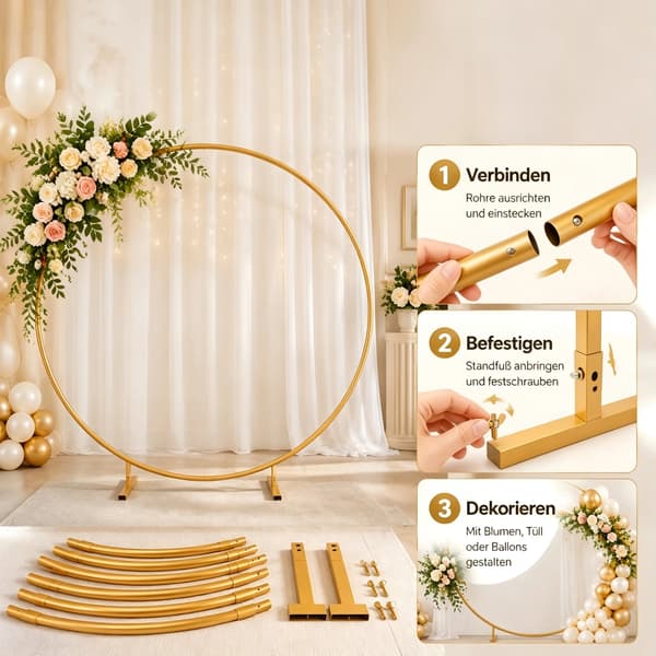 Ballonbue Stativ, Elegant Design, Holdbar Konstruktion,Guld