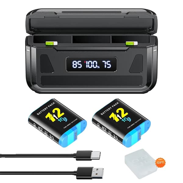 Batteri- og opladerkit, 2000mAh kapacitet, multi-batteri opladning,2PCS og oplader