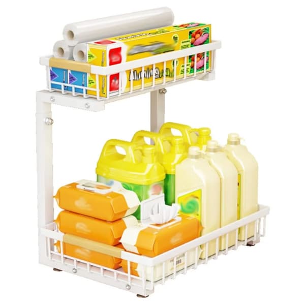 Under Sink Organizer, Utrækkelig Design, Pladsbesparende Løsning,HVID