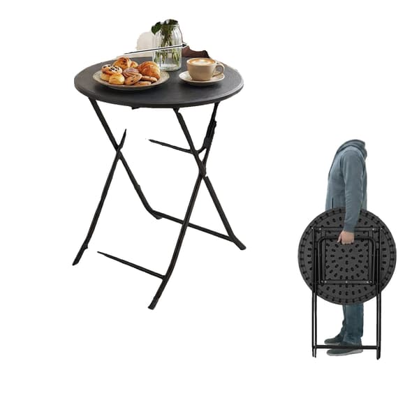 Foldbart Bord, Stålramme, Bærbart og Robust,Rund 60cm Sort