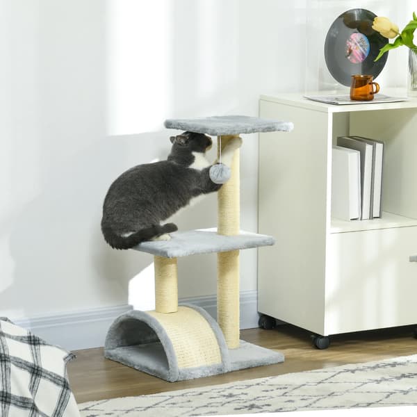 Kattetårn, 3-niveau design, holdbare materialer,Lys Grå