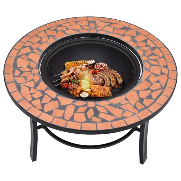 Eldstad, Terrakotta och Stål, 68 cm Diameter, Trebenad Ställning, Utomhusbruk, Lätt Montering