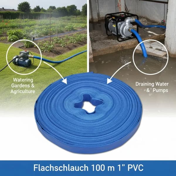 PVC Layflat Slange, 100m Længde, Letvægtsdesign,Blå
