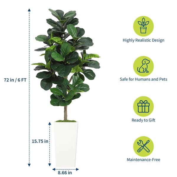 Fiddle Leaf Fig Træ, Realistisk Design, Nem Pleje,6FT 180cm