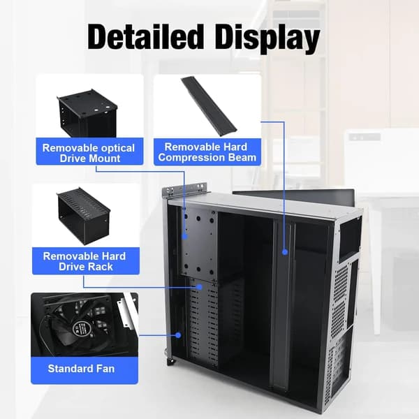 4U Serverchassi, SGCC-stålmaterial, 4U rackstorlek, stöder Mini-ITX/M-ATX, 8 HDD-fack, 3 förinstallerade fläktar