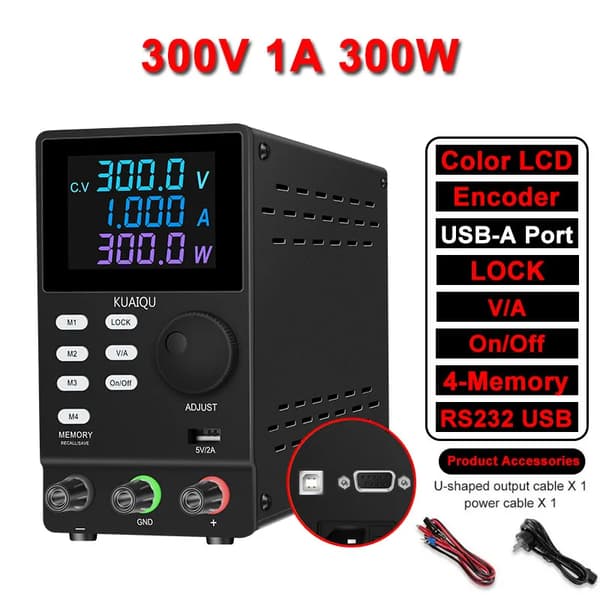 Strømforsyning, Programmerbar, USB og RS-232 Kommunikation,300V 1A 300W RS232