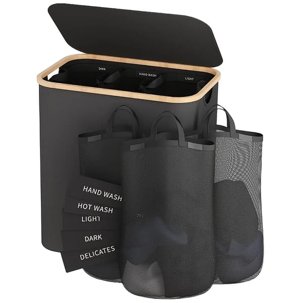 Vasketøjskurv, 160L kapacitet, sammenklappeligt design,sort