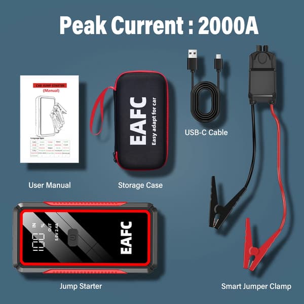 Startmotor, Bärbar Power Bank, Hög Toppström, 2000A Smart Box