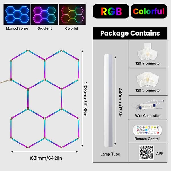 LED-lampa, hexagonal design, Bluetooth-kontroll,5-Hål
