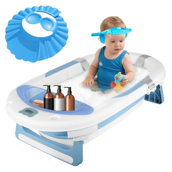 Babybadekar, Foldbart Design, Indbygget Termometer,Blå