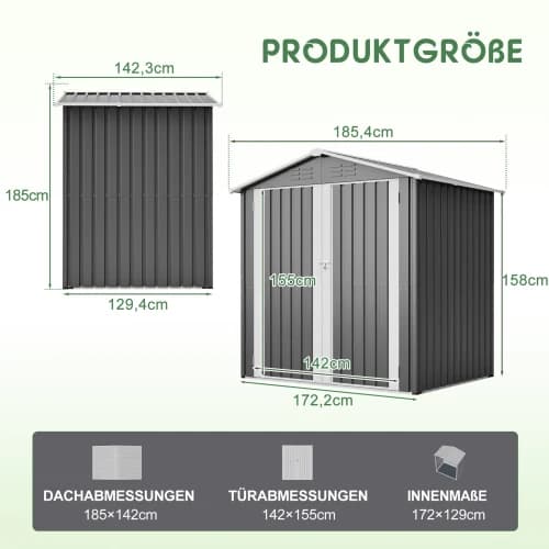 Trädgårdshus, 142 x 185 cm, Solid Stål Konstruktion, Vattentät, Integrerad Ventilation, Låsbar Dörr