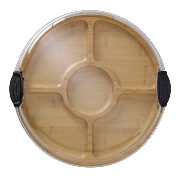Bambus Serveringsfad, Drejelig Design, 5 Rum,Brun