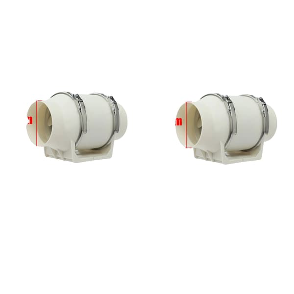 Inline ventilator, høj luftstrøm, stille drift,2stk 100mm Hvid, 220 V-b, EU-b