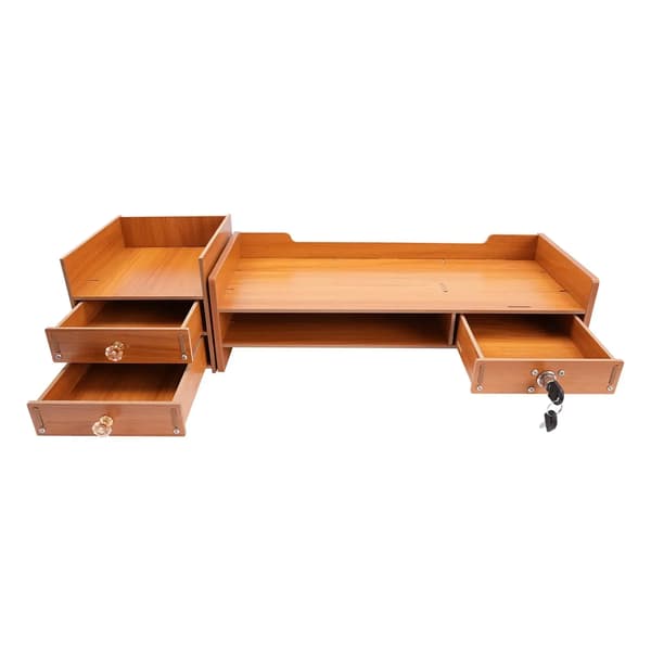 Monitorstand, 3 Skuffer, Ergonomisk Design,BRUN