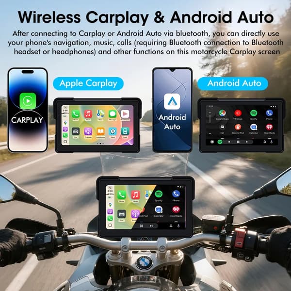 Motorcykel Dashboard Display, 7 tommer, Trådløs Forbindelse,7 tommer Carplay