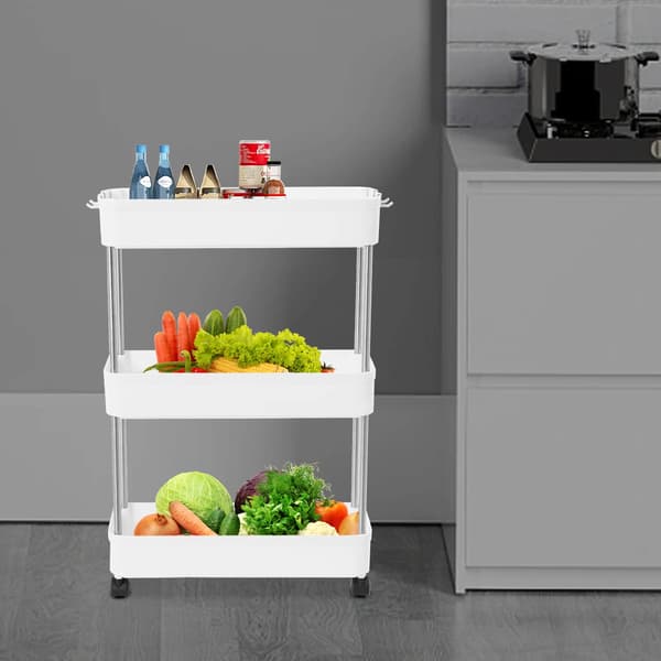 Förvaringsvagn, 3-nivådesign, enkel rörlighet,VIT
