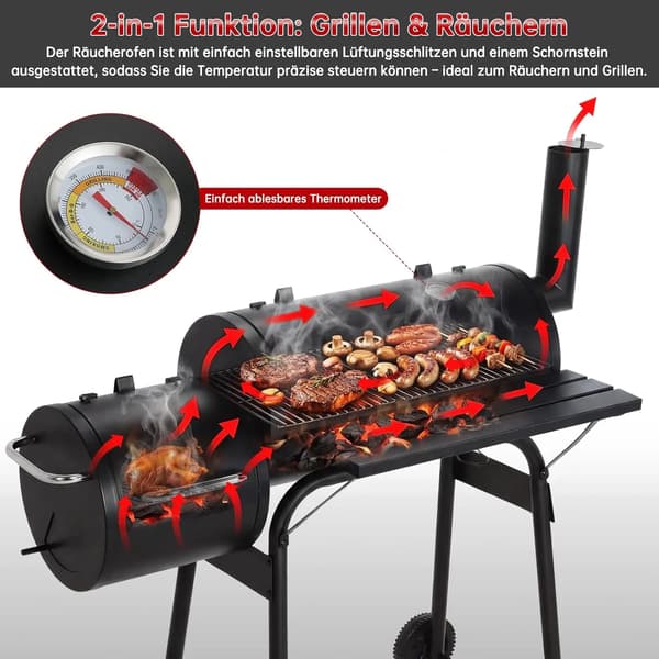 Kulgrill, Røger, Justerbare Ventiler,sort