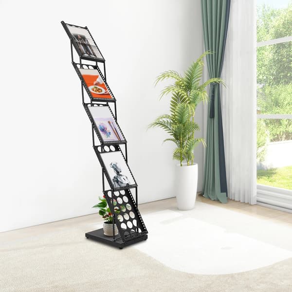 Magasinholder, 5-lags opbevaring, åben design,Sort