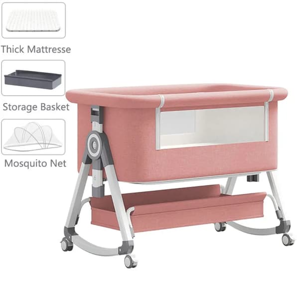 Spjälsäng, Multifunktionell, Bärbar Design,ZDC rosa