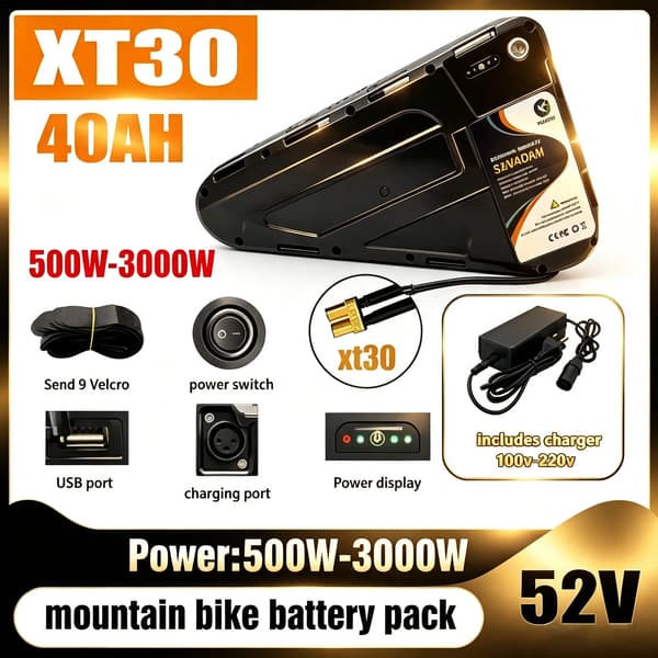 Ebike Batteripack, 52V 40AH Kapacitet, Vattentät Design,52V-XT30-40AH