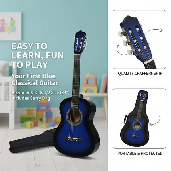 Akustisk Gitarr, Lätt Design, Ideal för Nybörjare,Blå