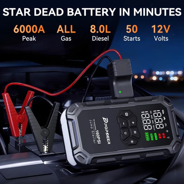 Jump Starter, 6000A spidseffekt, 160PSI luftkompressor,PD-JA66