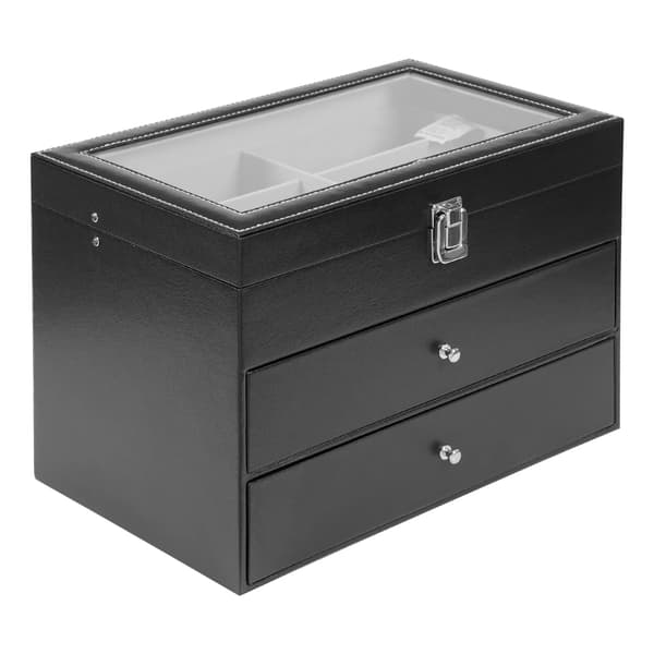 Ur og solbrille organizer, 24 rum, holdbart design,sort