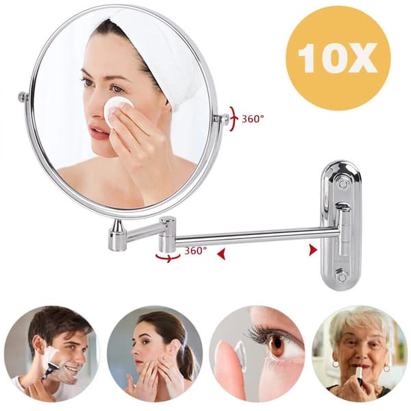 Makeup Spejl, Dobbelt-Sidet, 10X Forstørrelse,10x forstørrelse, Messing