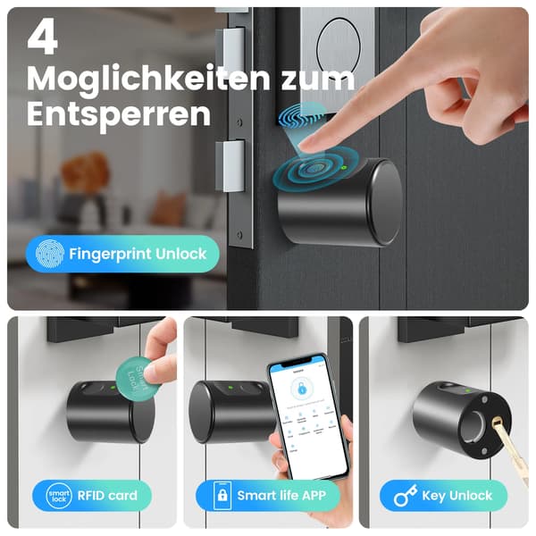 Smart elektronisk dörrlås, fingeravtrycksåtkomst, appkontroll,A