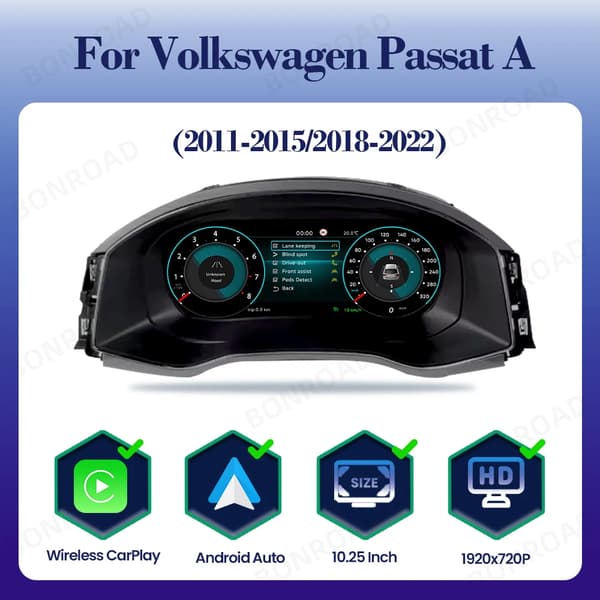 Digital Dashboard Instrument Cluster, 10,25 Tommer med Multisprogunderstøttelse, Linux Operativsystem,Passat A