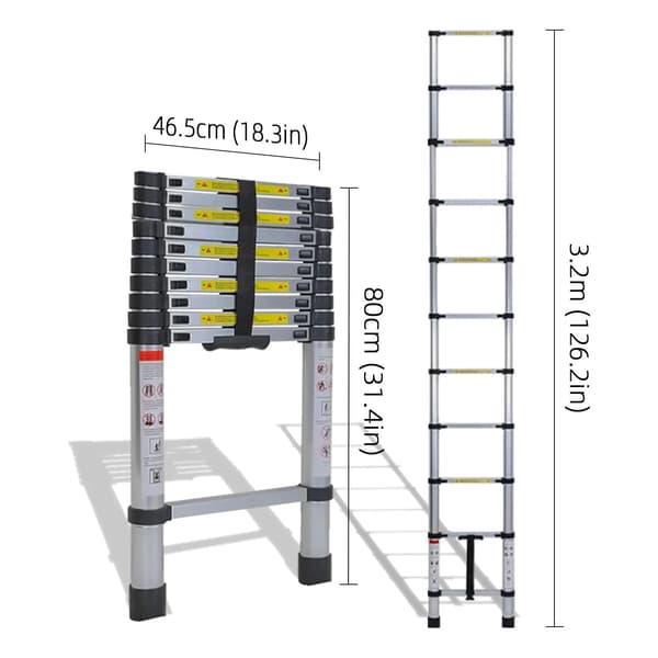 Teleskopisk Vindstrappa, Kompakt Design, Hög Lastkapacitet,3.2m/10.5Ft