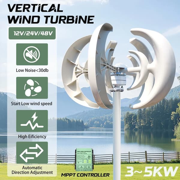Vertikal Vindmølle, Effektiv Energi Generering, Holdbart Design,med MPPT-controller, 24V, 5000W